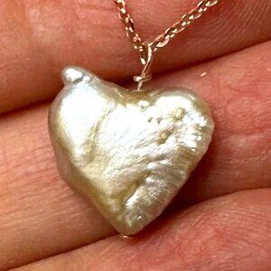14.2mm Cultured Pearl - Heart Shaped 14K ROSE Gold over 925 Silver (Adjustable)